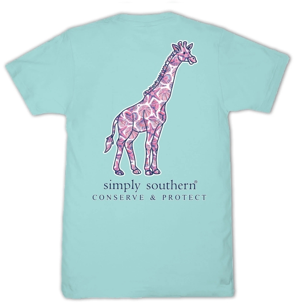 Simply Southern Giraffe Shell Design Short Sleeves, NWT